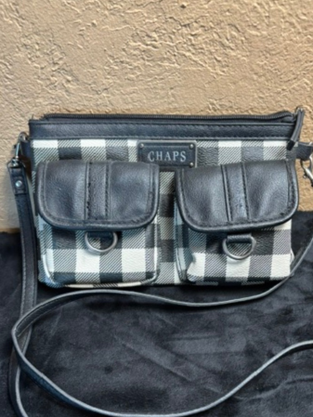 Chaps Black & White Buffalo Plaid shoulder / handbag